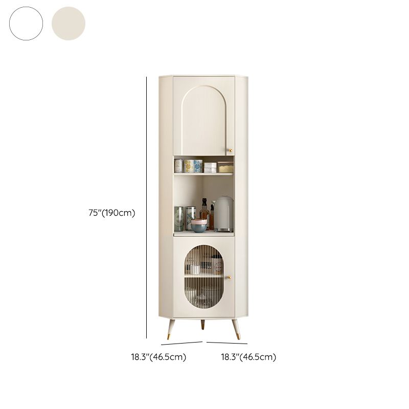 Contemporary Dining Hutch Glass Doors Faux Wood Storage Cabinet for Living Room
