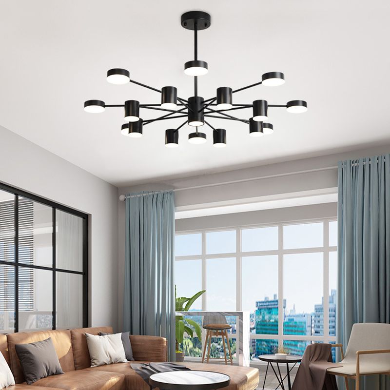 Multi Light Cylindrical Branch Hanging Lights Modern Style Metal Hanging Lighting in Black