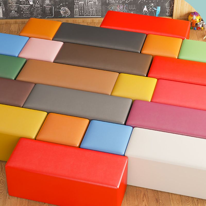 Contemporary Pouf Ottoman Faux Leather Upholstered Solid Color Square Ottoman