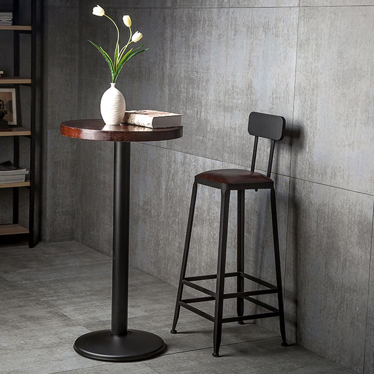 Industrial Brown Leather Bar Stools Square Stool with Metal Base