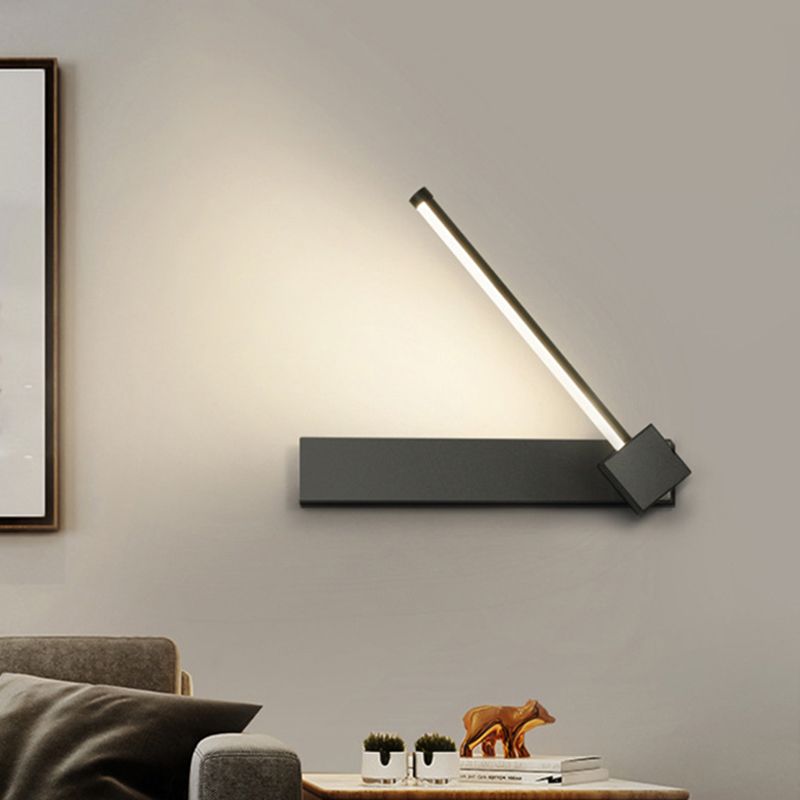 Modern LED Sconce Light Fixture White/Black Finish Rectangle and Linear Rotatable Wall Lamp with Acrylic Shade, White/Warm Light