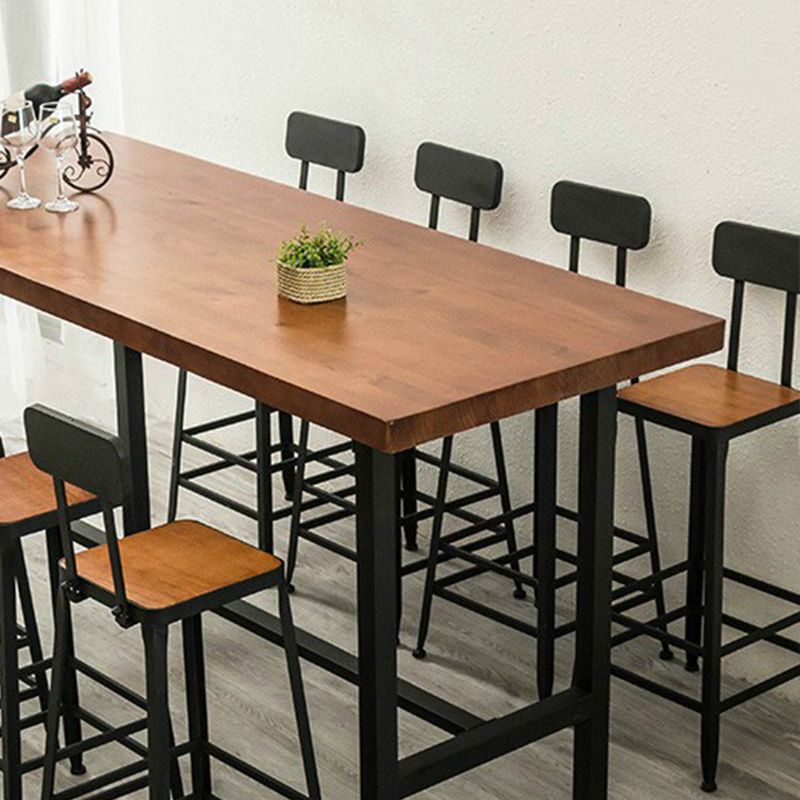 Modern Metal Base Bar Table Rectangular Wood Top Bistro Pub Table