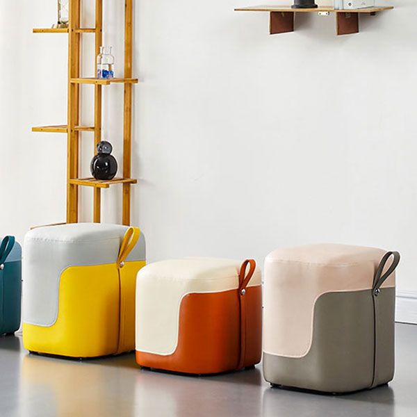 Modern Square Pouf Fade Resistant Contrast Color Faux Leather Pouf Ottoman