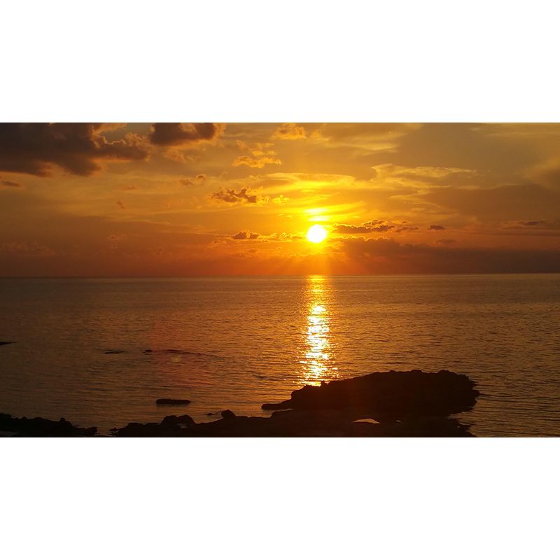 Caribbean Sea Mural Nature Sunset Scenery Wall Covering in Soft Color for Bathroom