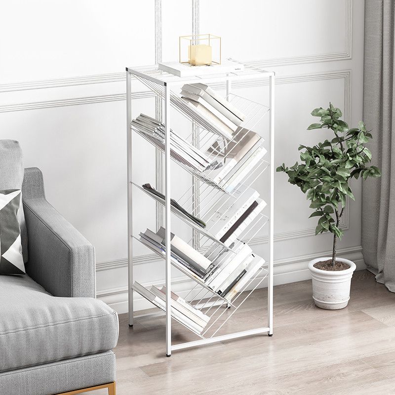 Metal Vertical Geometric Bookcase Contemporary Style Closed Back Shelf