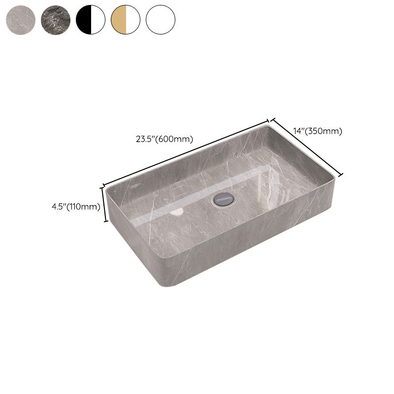 Modern Bathroom Sink Porcelain Rectangular Vessel Sink with Pop-Up Drain