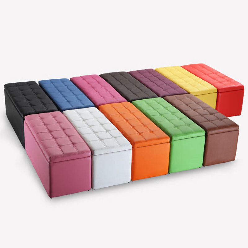 Modern Pouf Ottoman Faux Leather Upholstered Tufted Rectangle Ottoman with Storage