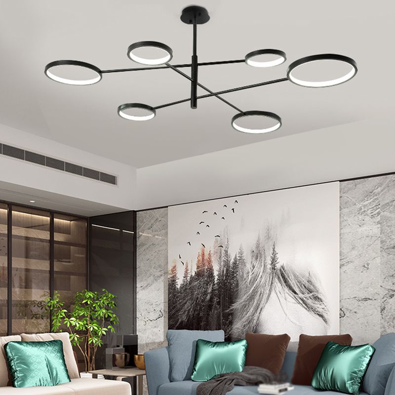 Modern Style Circle Shape Pendant Chandeliers Metal Chandelier Lights in Black