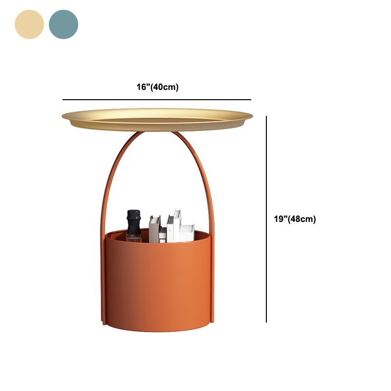 Mid-Century Round Tray Top Side Table Iron Pedestal End Table with Storage