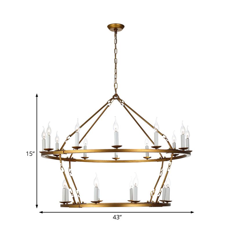 2-Tiered Chandelier Contemporary Metal 20 Heads Gold Hanging Lamp Kit for Living Room