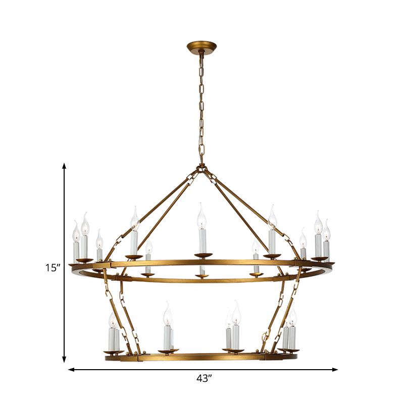 2-Tiered Chandelier Contemporary Metal 20 Heads Gold Hanging Lamp Kit for Living Room