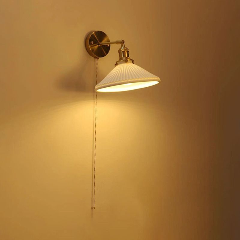 Modern Metal Wall Sconce Geometric Shape Vanity Lamp with Ceramic Shade for Bathroom