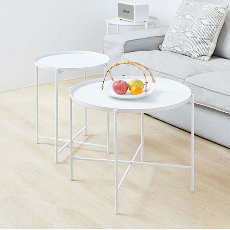 Cross Legs Tray Top Coffee Table Round Metallic Cocktail Table