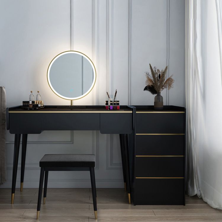 Glam Wooden Frame Dressing Table Slate Top Vanity with Drawers