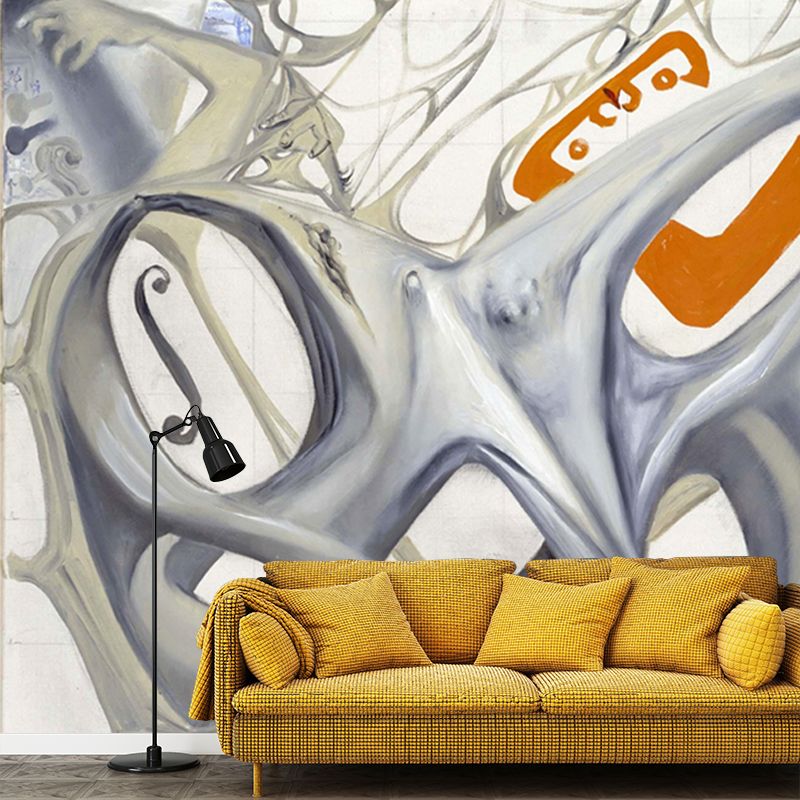 Huge Surrealist Mural Grey Topological Contortion of A Female Figure Becoming A Violoncello Wall Art, Custom Made
