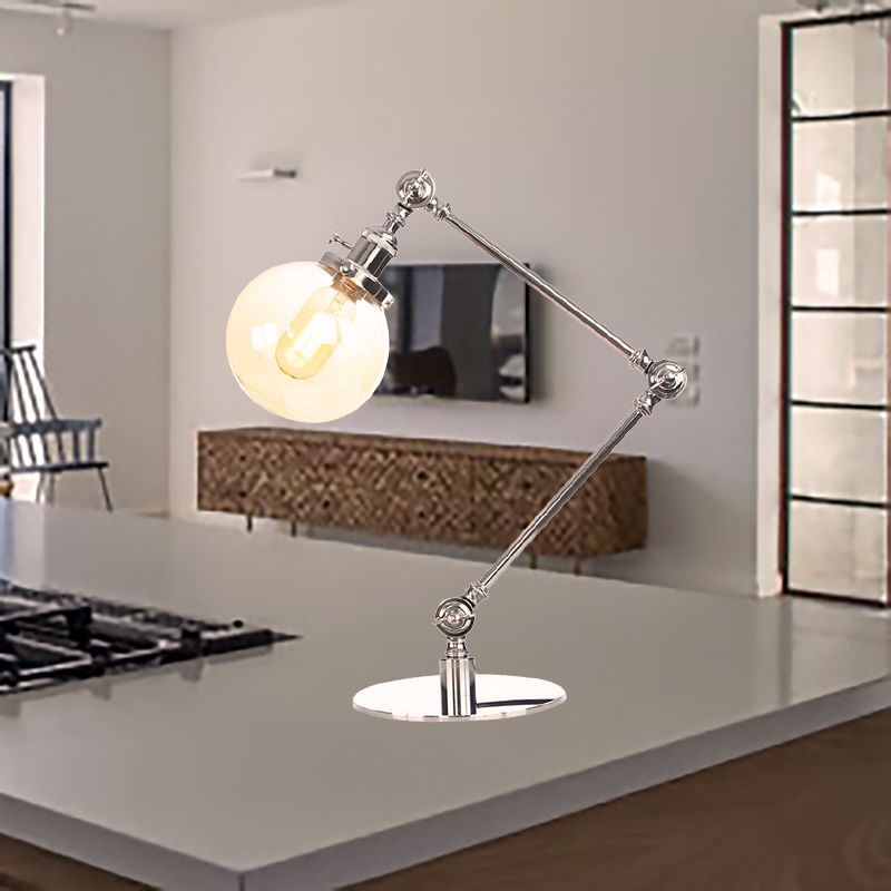 Industrial Global Table Lamp Amber/Clear Glass 1 Light Restaurant Table Light with Adjustable Arm in Black/Brass Finish