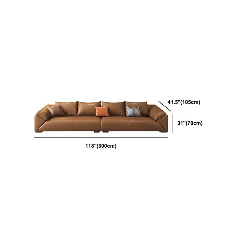 Orange Faux Leather Sofa Modern Pillow Top Arm Sofa with Pillows