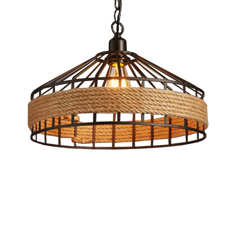 Furto a forma di yurta a forma di corda di canapa a soppalco nero 1 sala da pranzo lampadina lampada a soffitto a sospensione
