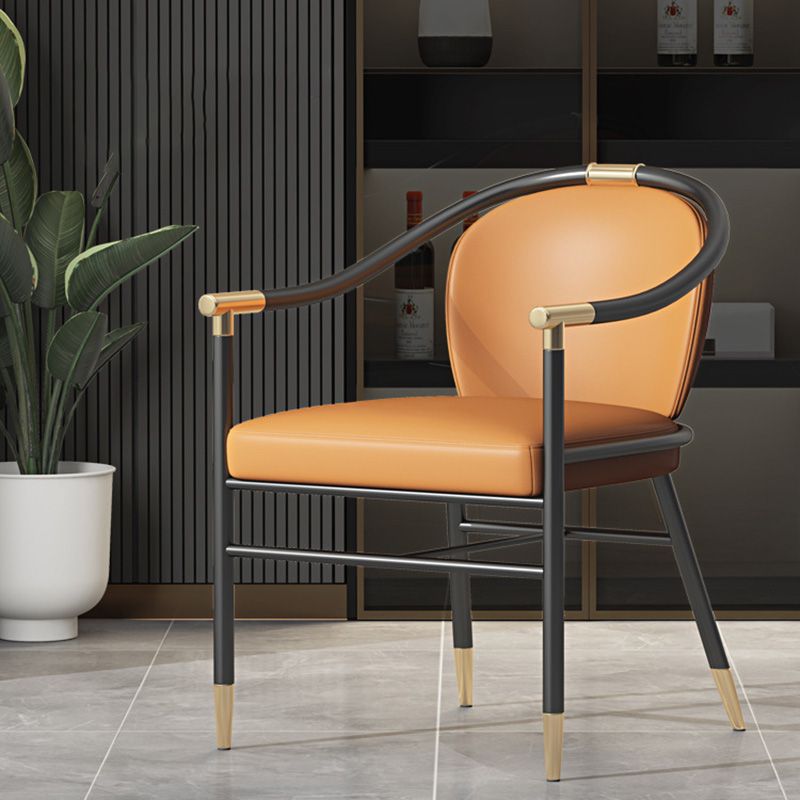 Contemporary Metal Dining Room Chair Arm Upholstered Side Chairs for Home Use