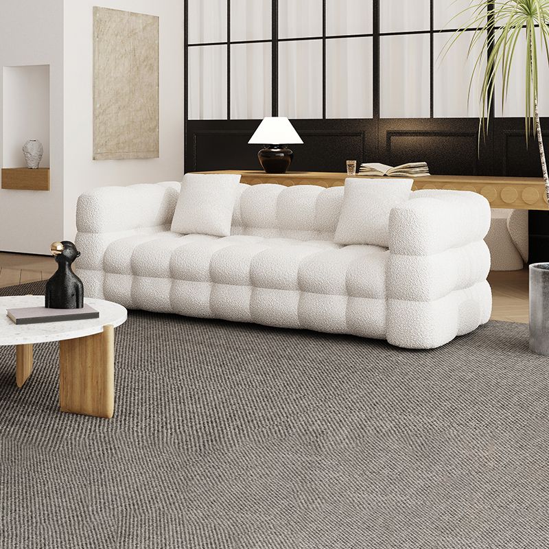 Tuxedo Arm Sofa Sewn Pillow Back Modern Seating in White for Apartment