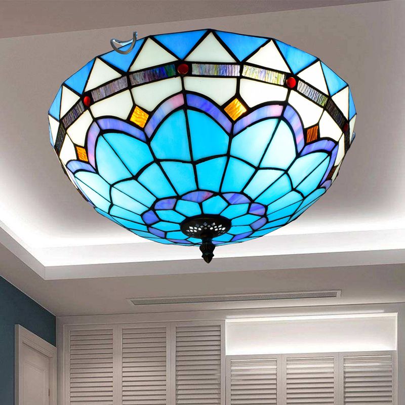 Plafonnier traditionnel à abat-jour en forme de bol, luminaire d'art en verre teinté