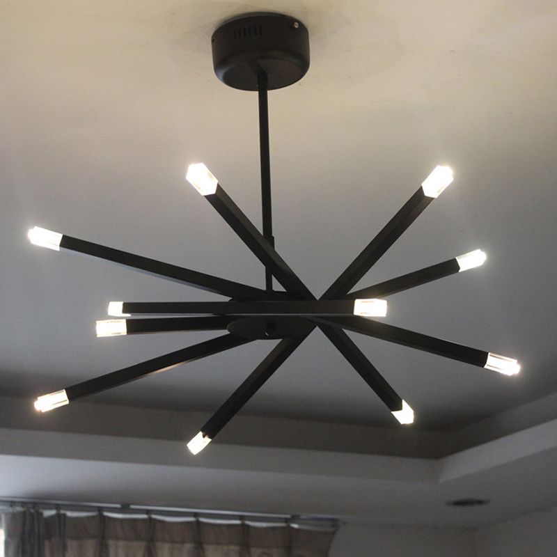 Lámpara colgante de ráfagas de lámpara de 12 luces contemporáneas Black/Chrome con sombra de metal