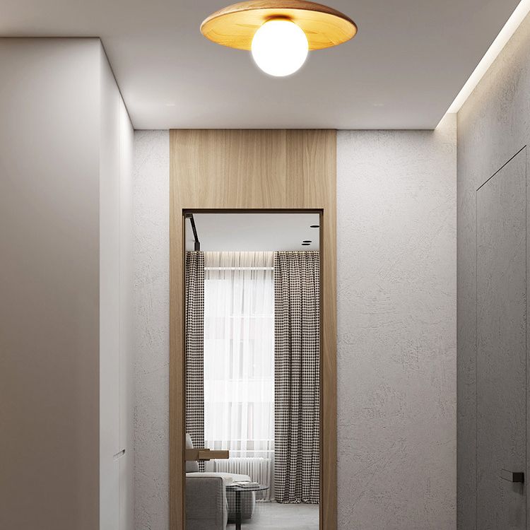 Log Color Globe Semi Flush Mount in Modern Simplicity Wooden Indoor Ceiling Light with Glass Shade