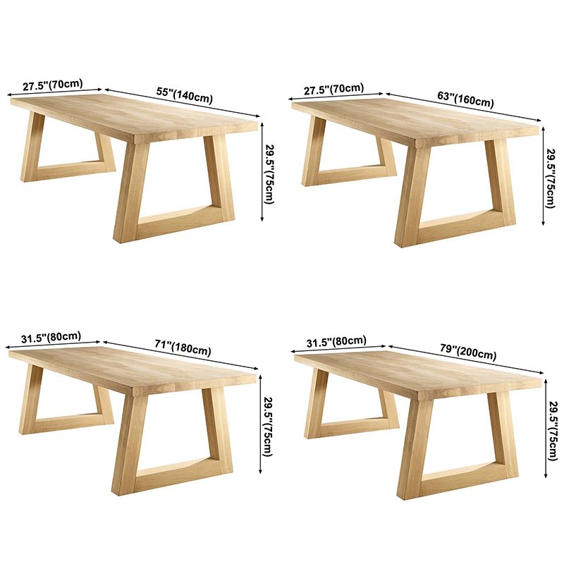 Rectangle Wood Dining Table Modern Pine Table in Nature with Double Pedestal