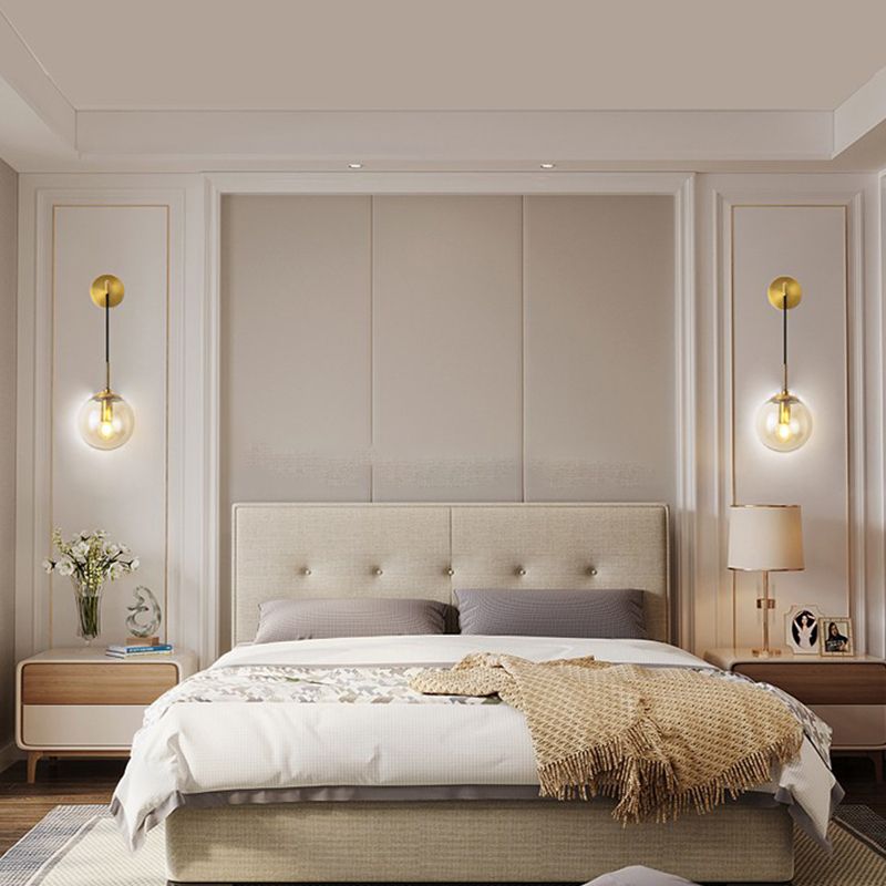 Glass Globe Wall Hanging Lamp Modern 1-Light Dining Room Wall Sconce