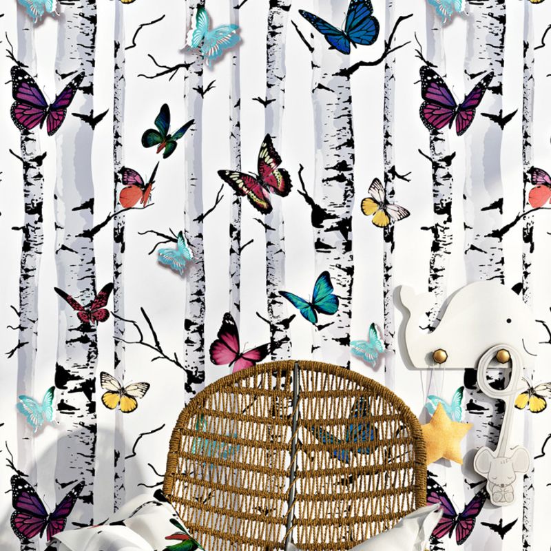 Stem and Butterfly Wallpaper in Multi-Colored  20.5 in x 31 ft Nostalgic Non-Pasted Wall Decor