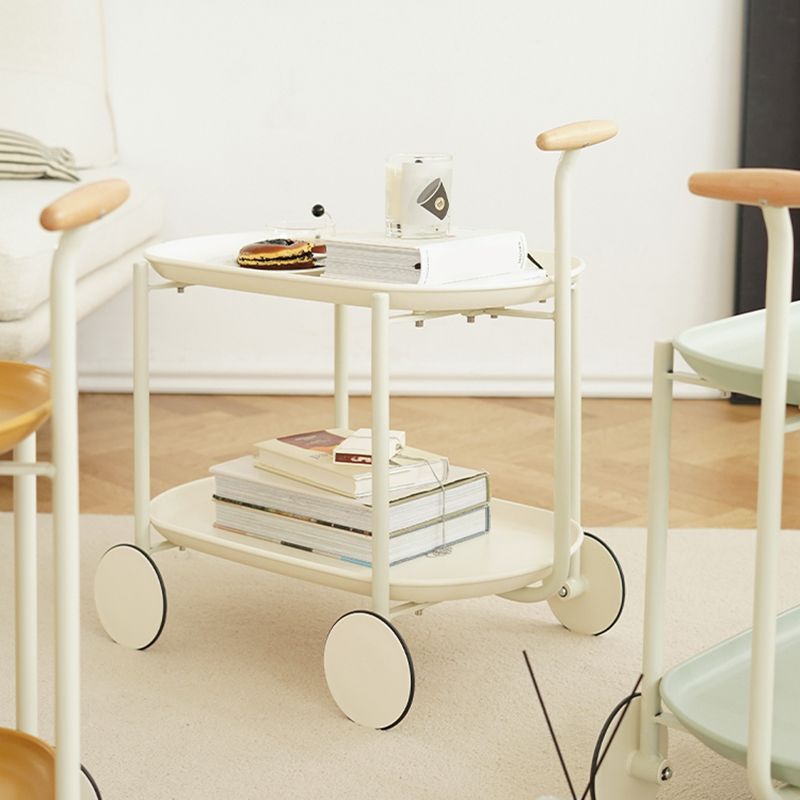 Elliptical Tray Top End Table 25.4" Tall 2-Tier Side Table with Casters