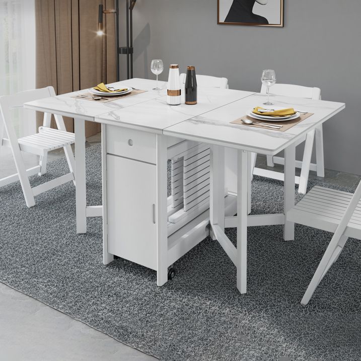 Contemporary Style Sintered Stone Dining Table with White Removable Leaf and Trestle Base