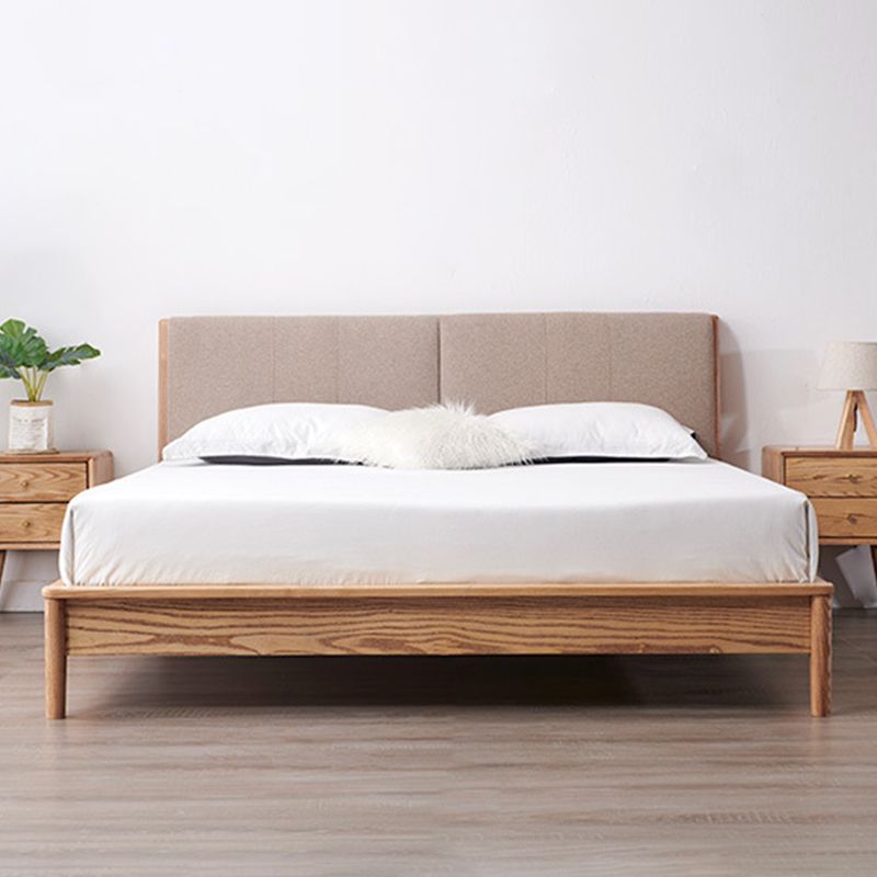 Nordic Solid Wood Bed Frame with Headboard 35.4-inch High Panel Bed in Ash