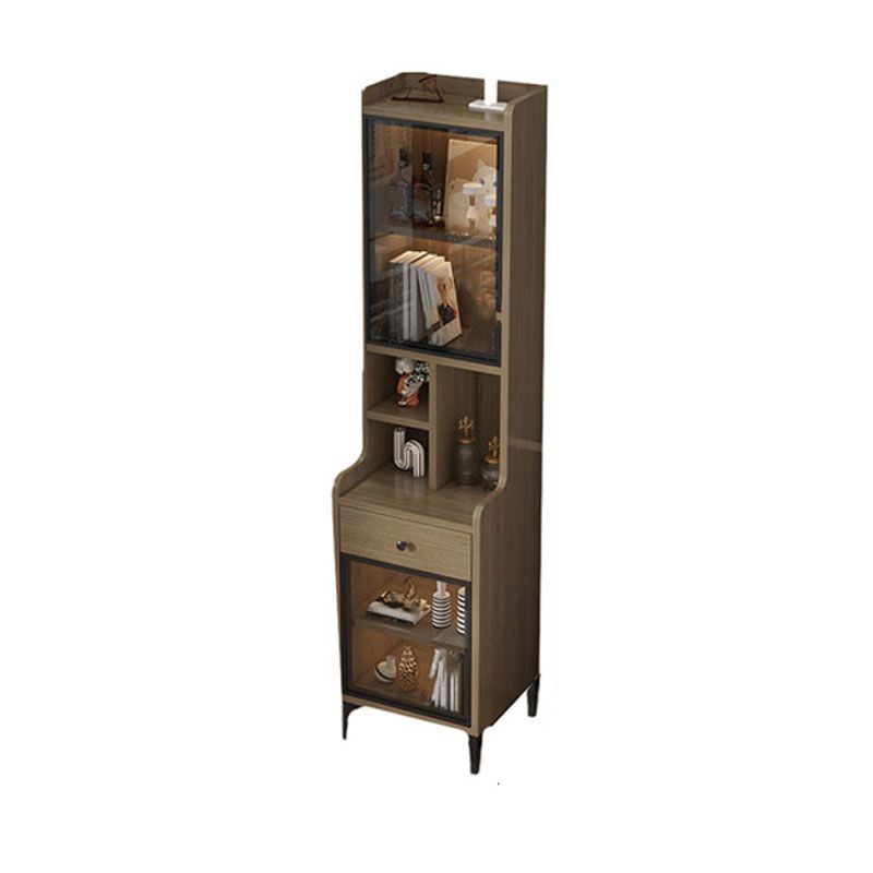 Glass Paned Modern Straight Legs Wood Accent Cabinet with Shelves