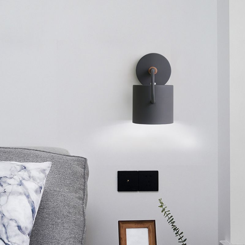Cylinder Metal Sconce Light Modernism 1 Bulb Grey/Green Wall Mounted Lamp with Curved Arm
