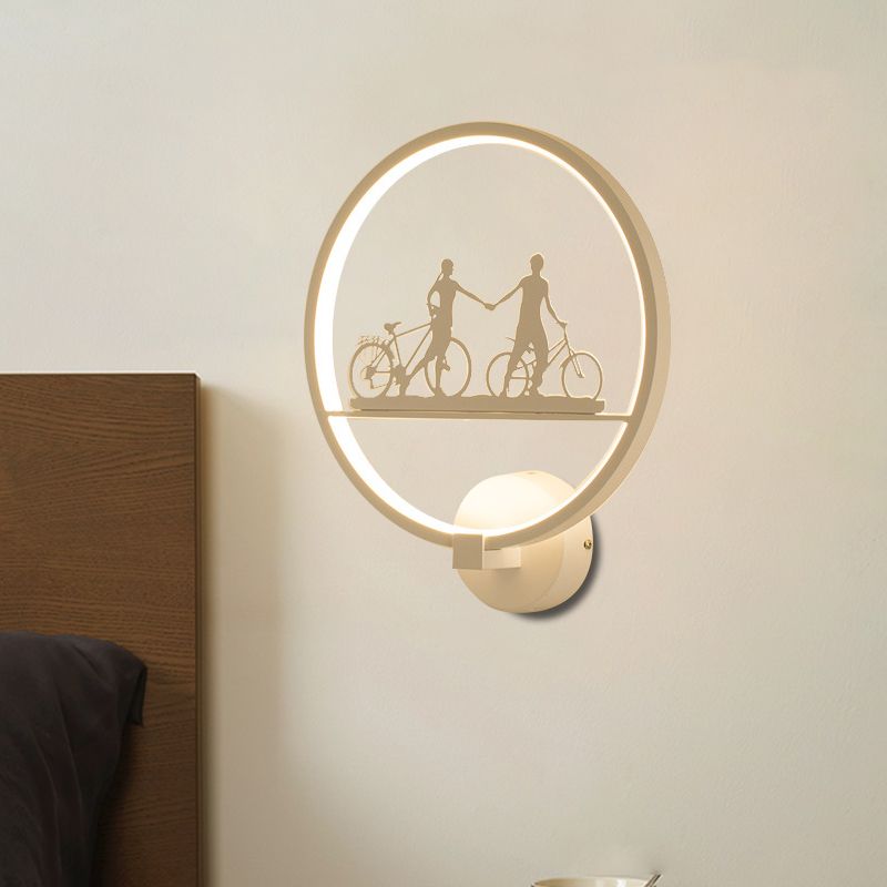 White/Black Round Wall Mural Lamp Nordic LED Metal Wall Mounted Light Fixture with Eiffel Tower/Couple Pattern