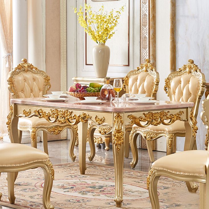 Mesa rectangular victoriana de madera maciza con tapa de mármol y 4 patas de madera