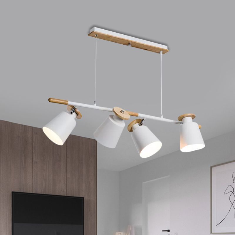 Green/Grey/White Tapered Shade Island Lighting 4 Heads Nordic Metal Linear Chandelier for Restaurant