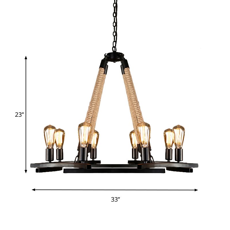 Round Metal Ceiling Lamp Traditional 8-Bulb Dining Room Pendant Chandelier in Black