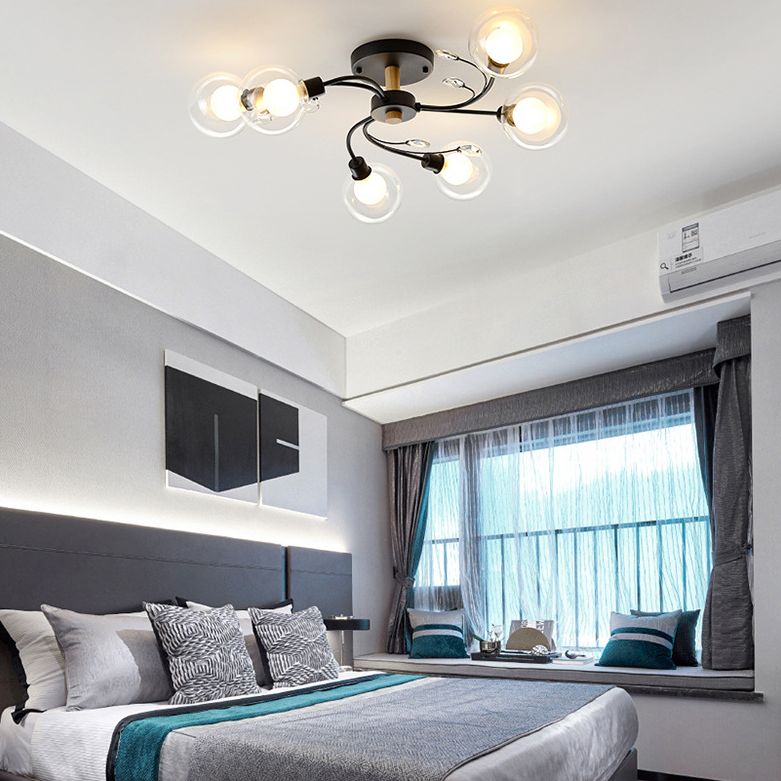 Nordic Style Globe Globe Plafond Light Spiral Metal Lamp Bras semi-monte avec design de cristaux décoratifs