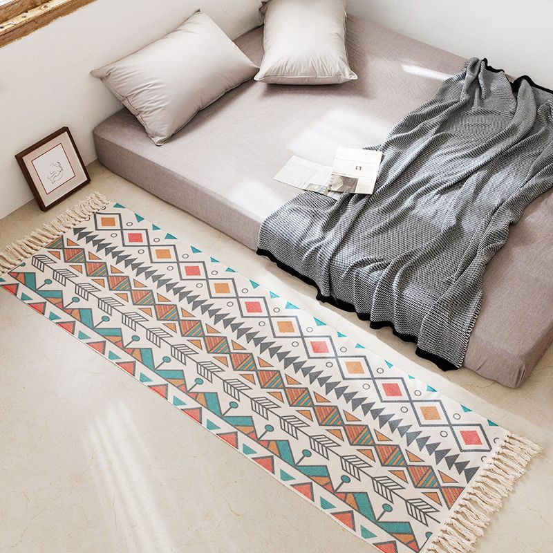 Bohemian Southwestern Print Rug Cotton Fringe Carpet Washable Area Rug for Living Room