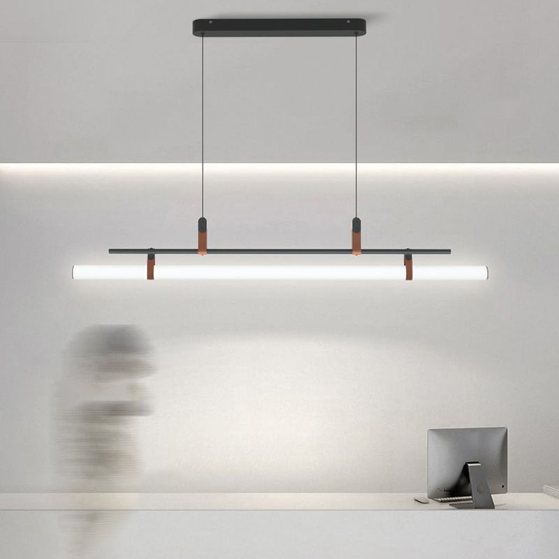 Lámpara moderna de la isla de metal lineal Luz de restaurante moderno de 1 cabeza con sombra acrílica