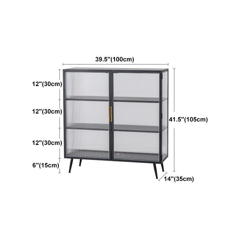 Glam Style Kitchen Buffet Server Glass Door Metal Frame Dining Server for Living Room
