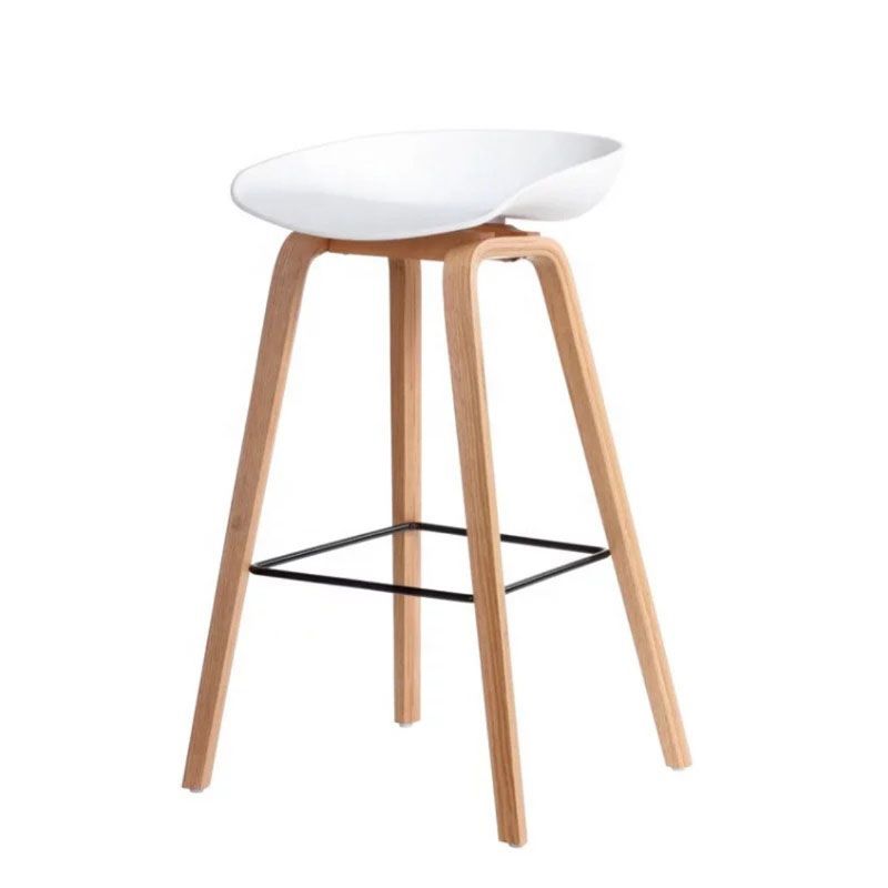 Contemporary Living Room Wood Legs Low Back Bar Stool with Footrest