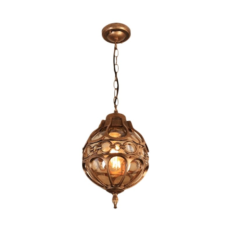 Round Restaurant Hangende Light Farmhouse Amber Glass 1 Licht Zwart/koperen plafondverhanglamp met kooi