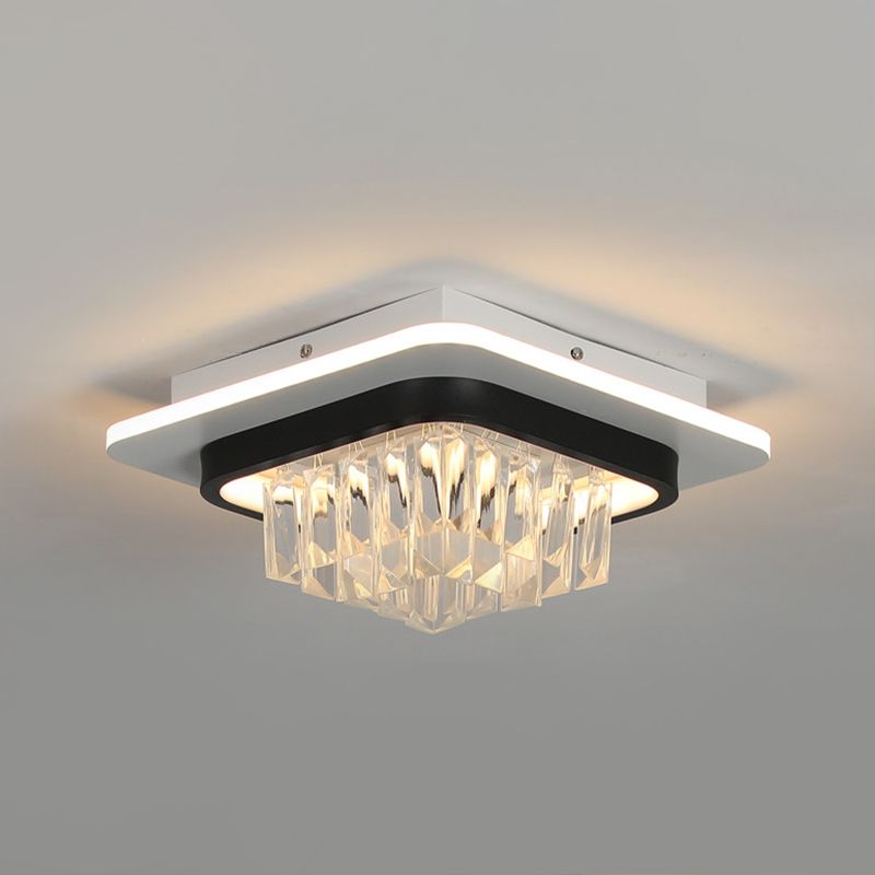 Modern Round/Square Ceiling Light Crystal Rectangle LED Corridor Flush Mount Lamp Fixture in Black