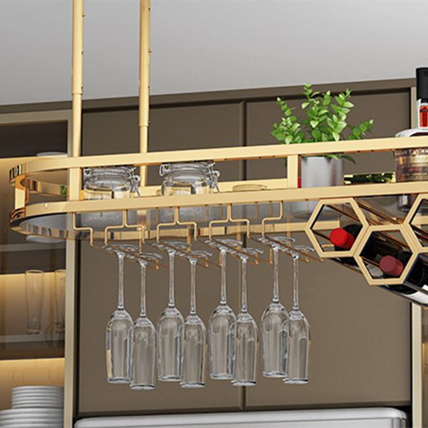 Gold Metal Kitchen Wine Holder with Glass Holder & Storage Shelf