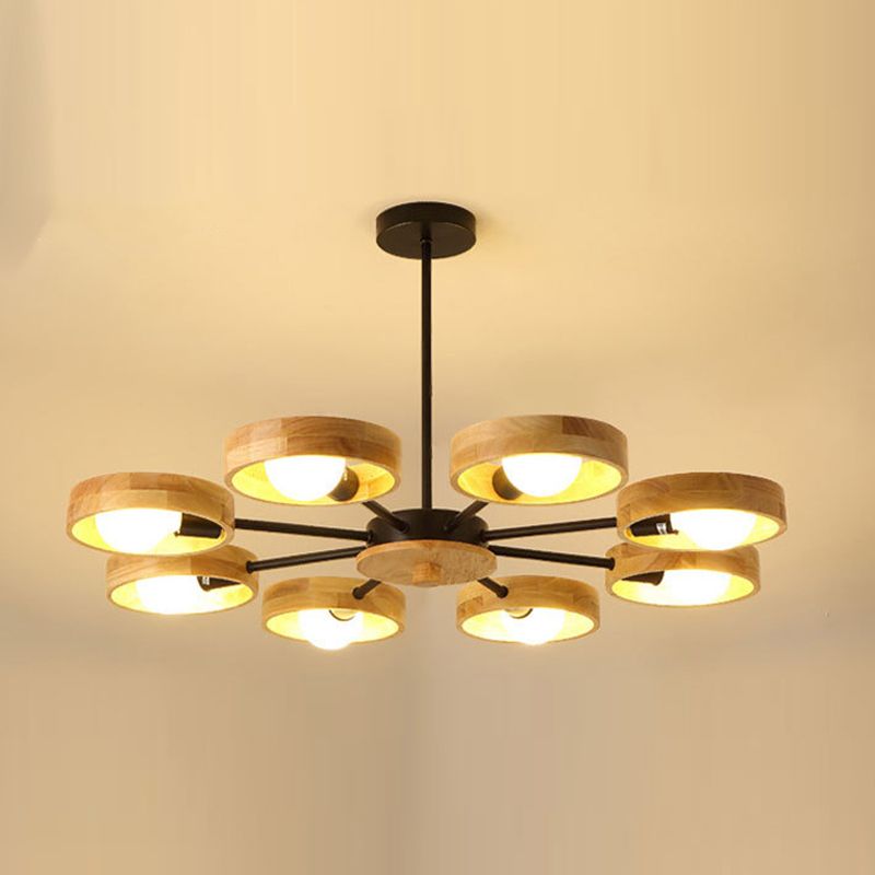 Nordic Living Room Hanging Lamp Rubberwood Sputnik Shaped Chandelier