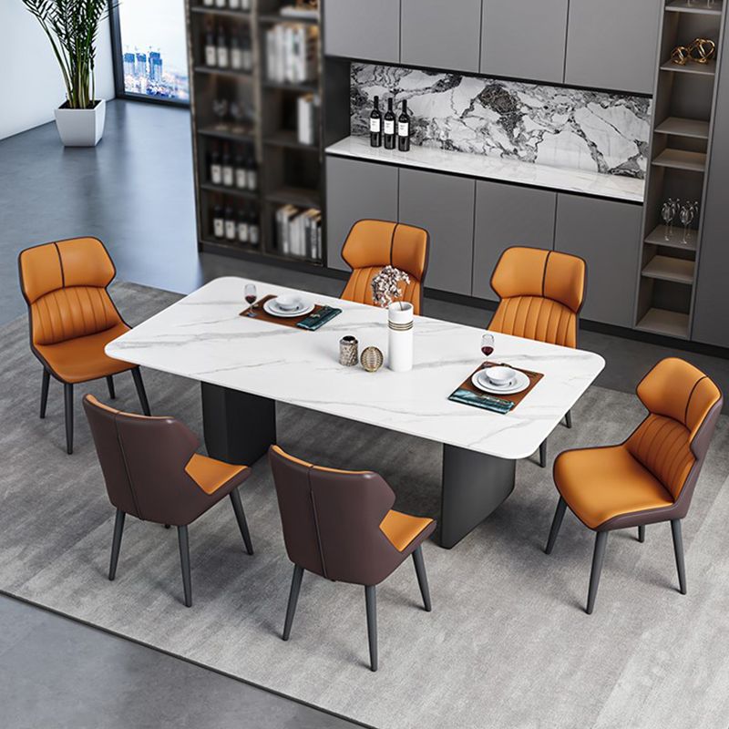 Rectangle Black Base Dining Site Table Modern Stone Double Pedestal Table