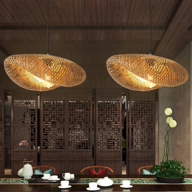 Contemporary Style Hanging Light Bamboo Pendent Lighting Fixture for Living Room